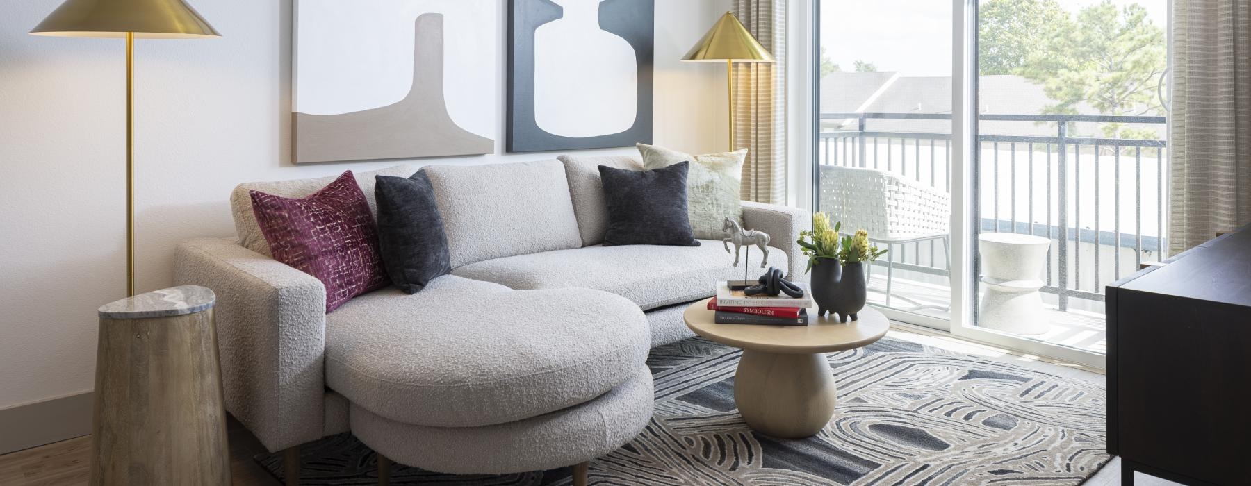 a living room with a large window