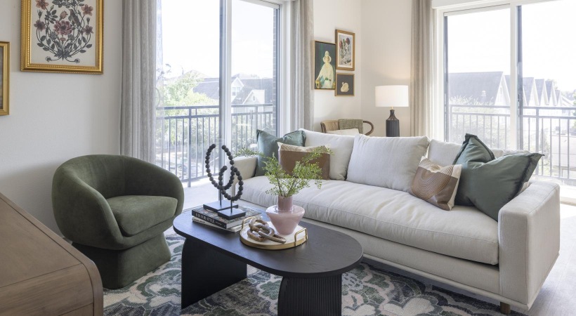 a living room with a large window